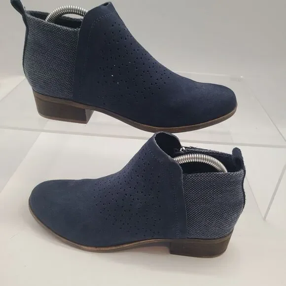 Toms Boots Womens 10 Deia Ankle Booties Blue Suede Side Zip Block Heels 10010981 - Picture 2 of 9